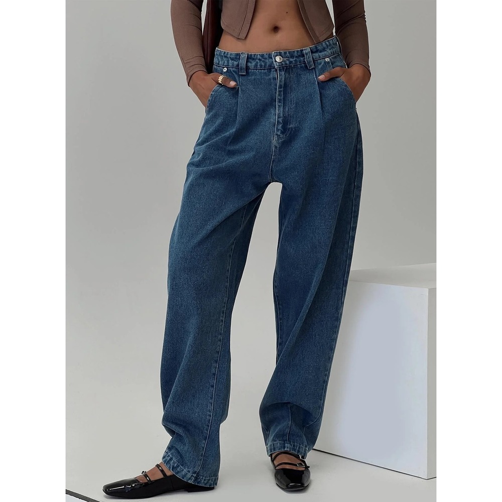 Princess Polly Barrel Leg‎ Pin Tuck Jeans Mid Blue, Size 10